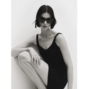 Mango V-Neck Ribbed Knit Cami Top in Black Size Small